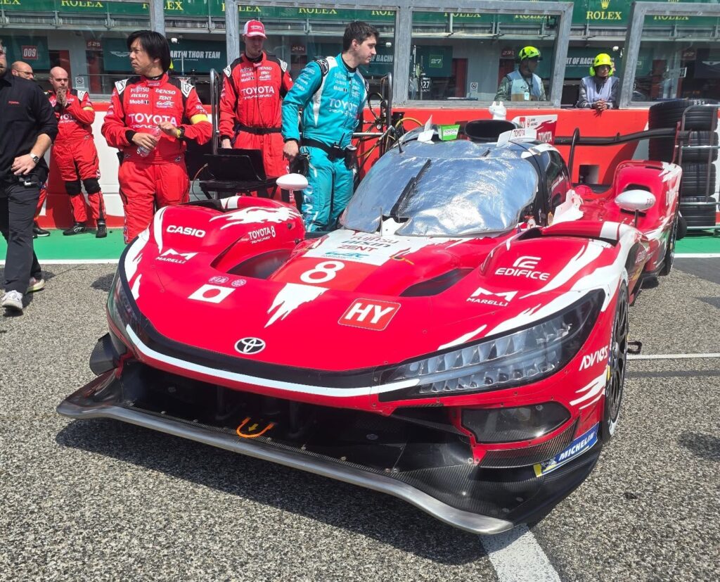 Toyota Hypercar in the pit lane at Imola during FIA World Endurance Championship race weekend