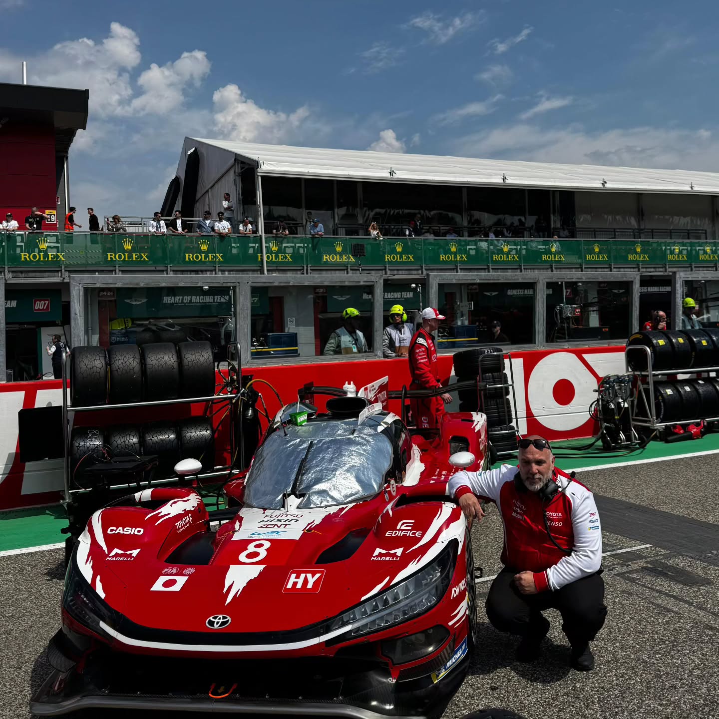 Jérôme Fougeray beside Toyota Hypercar at Imola during his 100th FIA WEC race with Toyota